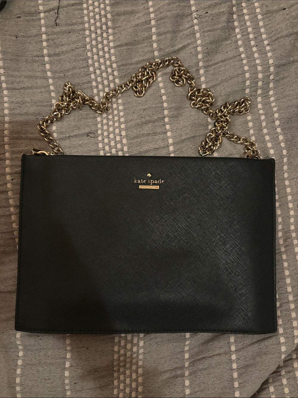 kate spade Black Saffiano Leather Chain Crossbody Bag with Gold Hardware